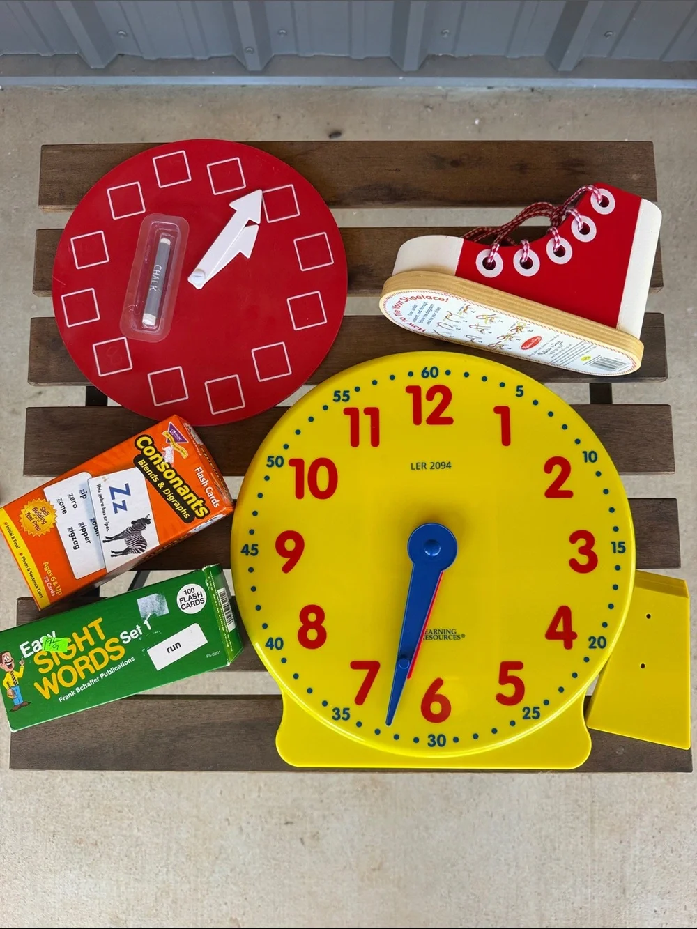 Kids Educational Set- clocks, lacing shoe, consonants, sight words